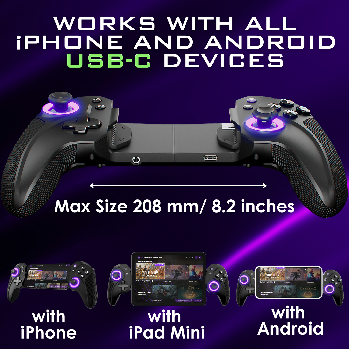 Vagabond Mobile Gaming Controller for iPad Mini, iPhone 15/16 & All Android Devices - MFI Certified - (USB-C)