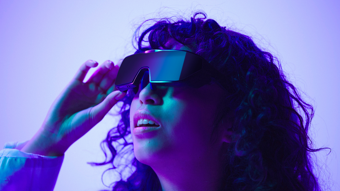 A girl using Sentinel XR Gaming Glasses