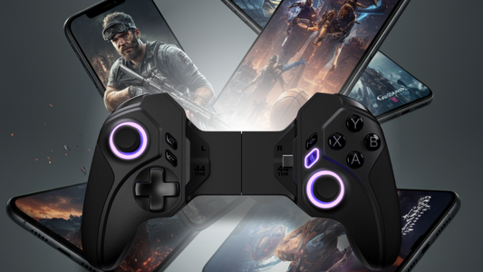ELO Vagabond Mobile Gaming Controller with many mobile games in the background