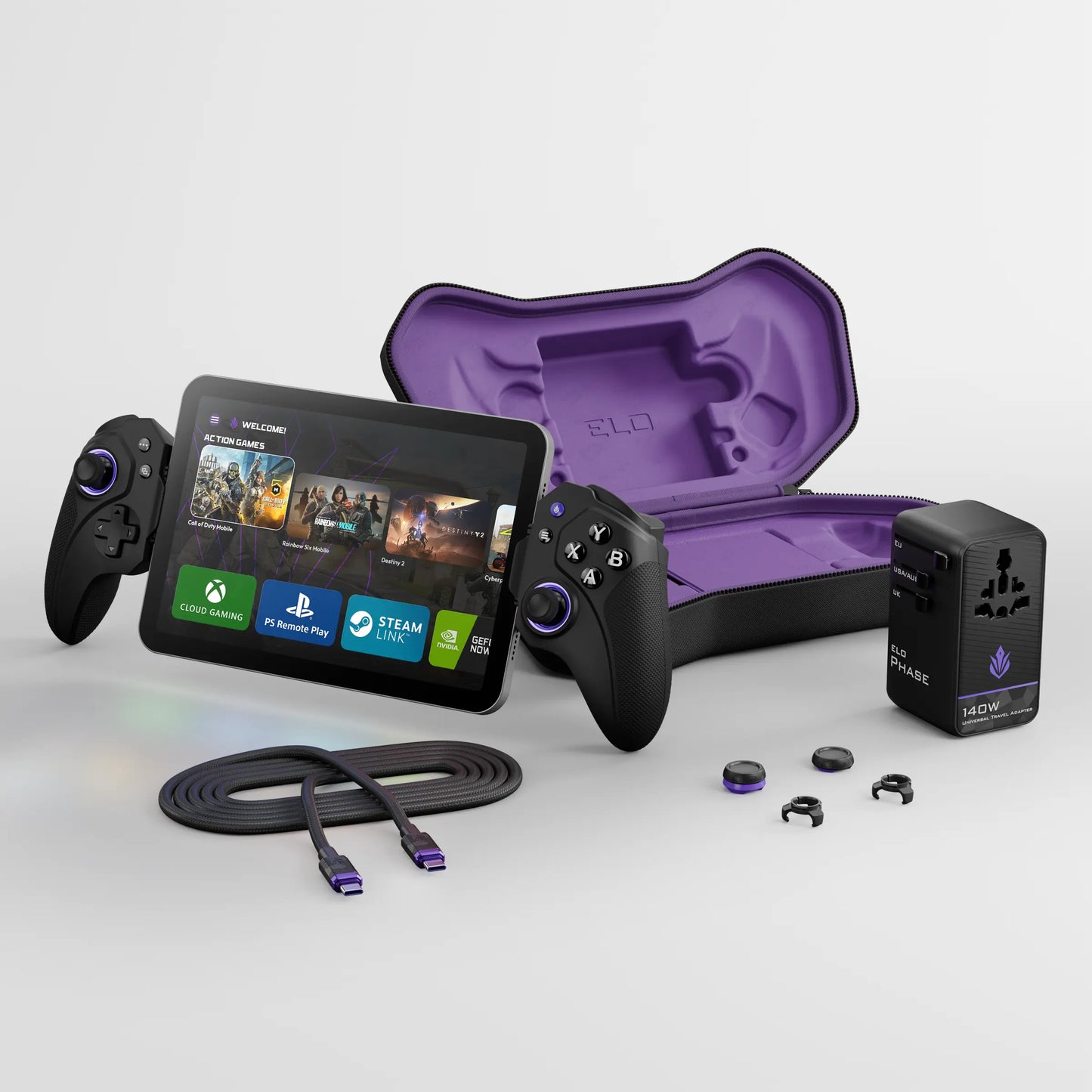 ELO Ultimate Loadout - Mobile Gaming Bundle with MFi Certified Controller, Hall Effect Joysticks, USB4 Cable, Hardshell Case & 140W GaN Charger