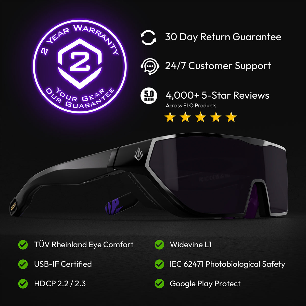 ELO Sentinel XR Smart Gaming Glasses - Portable 120Hz FHD Immersive Video Eyewear