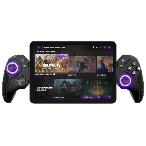 ELO Vagabond gaming controller connected to an iPad Mini, providing a seamless mobile gaming experience