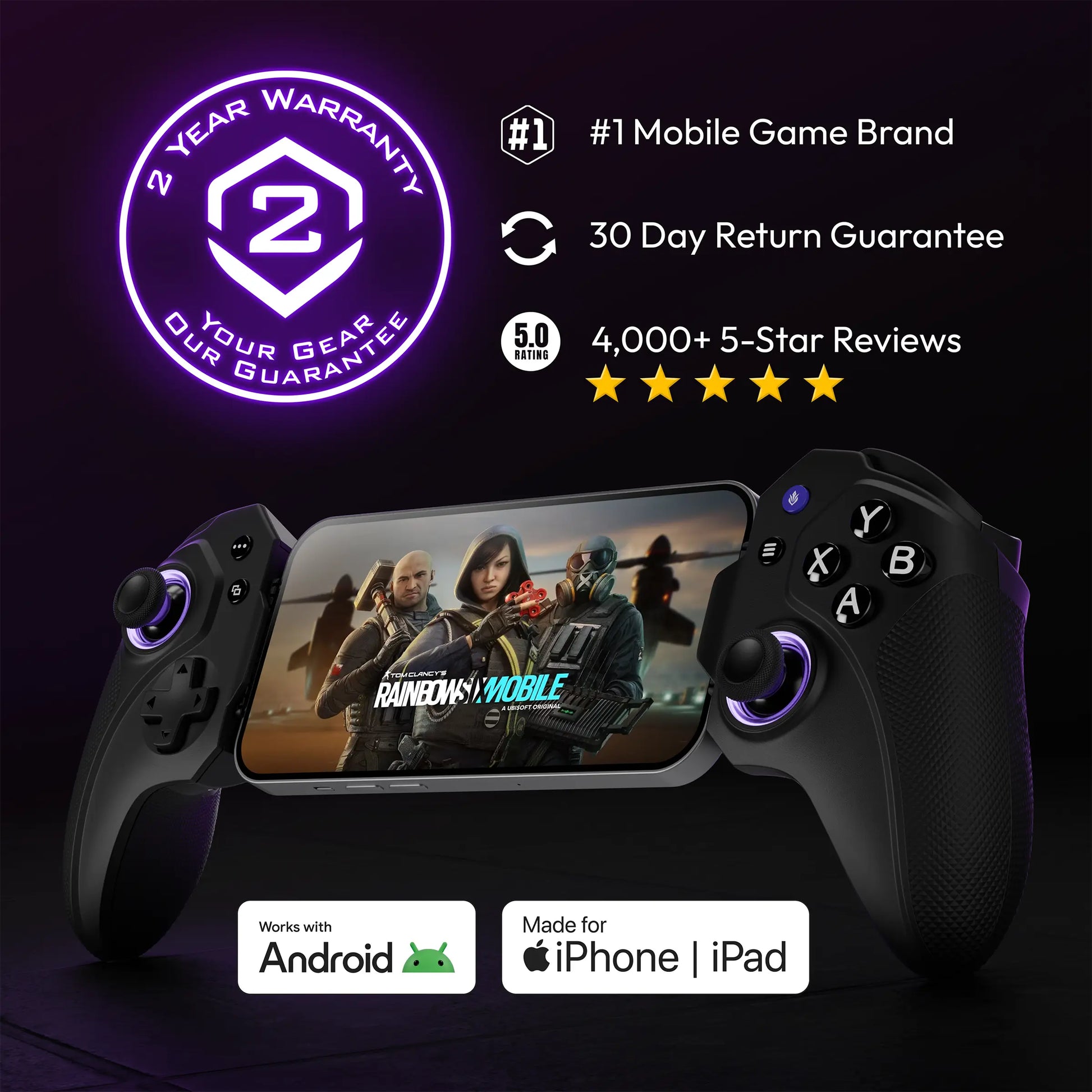 ELO Vagabond USB-C gamepad with 2-year warranty, #1 Mobile Game Brand, 30-day return guarantee, 4000+ 5-star reviews, works with Android and iPhone iPad