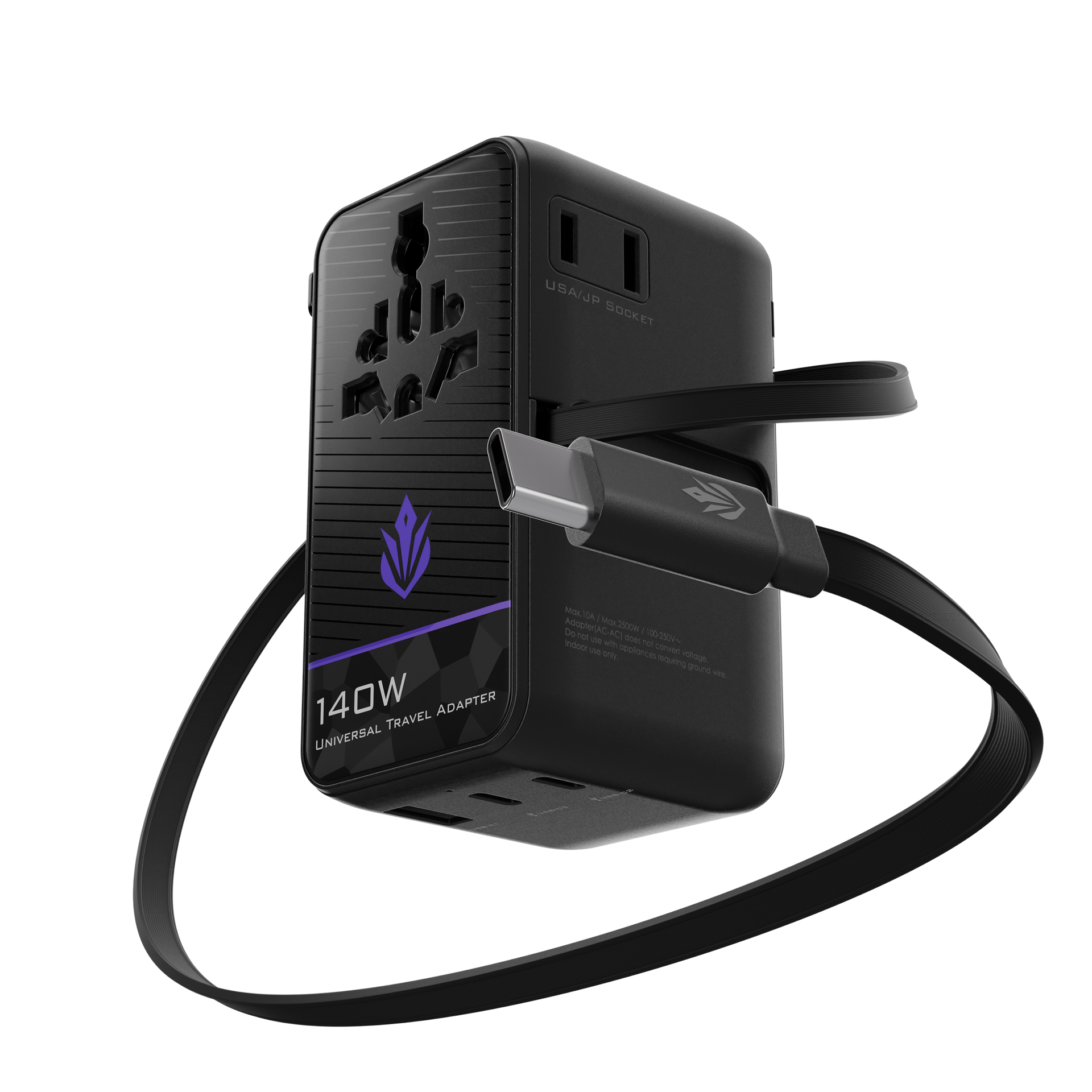 Phase 140W GaN Universal Gaming Travel Adapter Power Delivery Fast Charger 6 Port International Surge Protection US EU UK AU